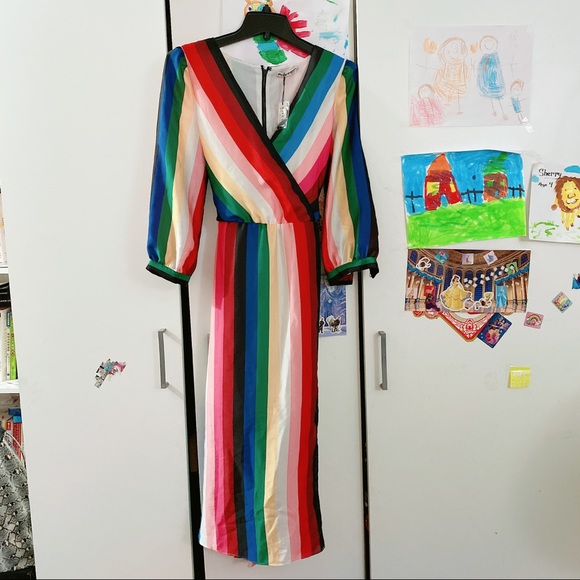 ALICE + OLIVIA Rainbow Stripe Dress - Picture 4 of 7